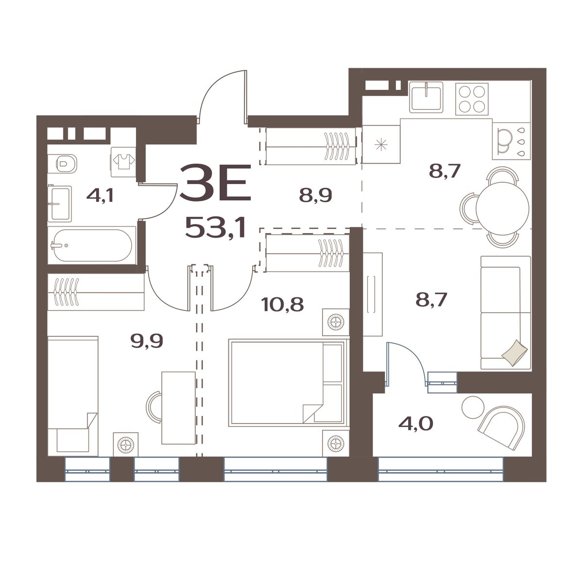 ЖК Меридианы Улисса, 2-комн кв 53,1 м2, за 7 645 000 ₽, 2 этаж